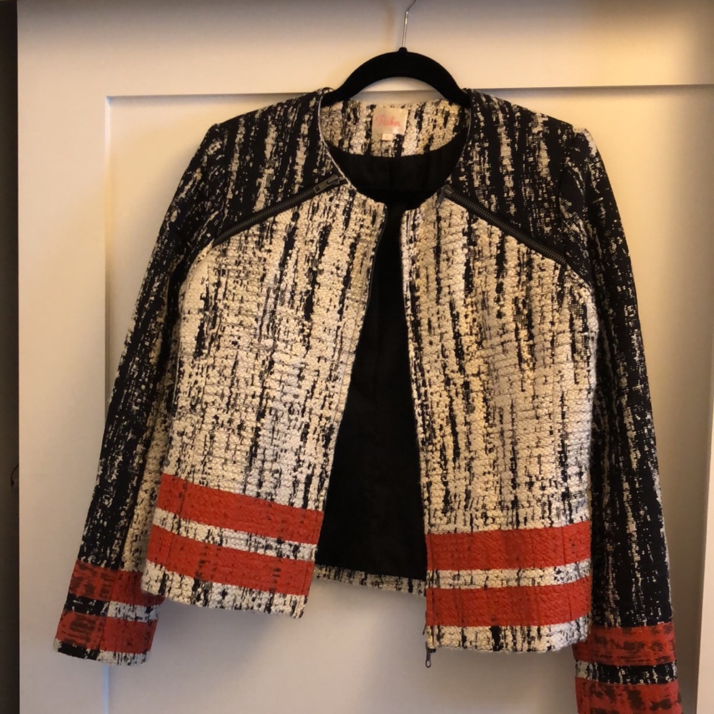 Parker Tweed Moto Blazer Jacket Size L (runs small)